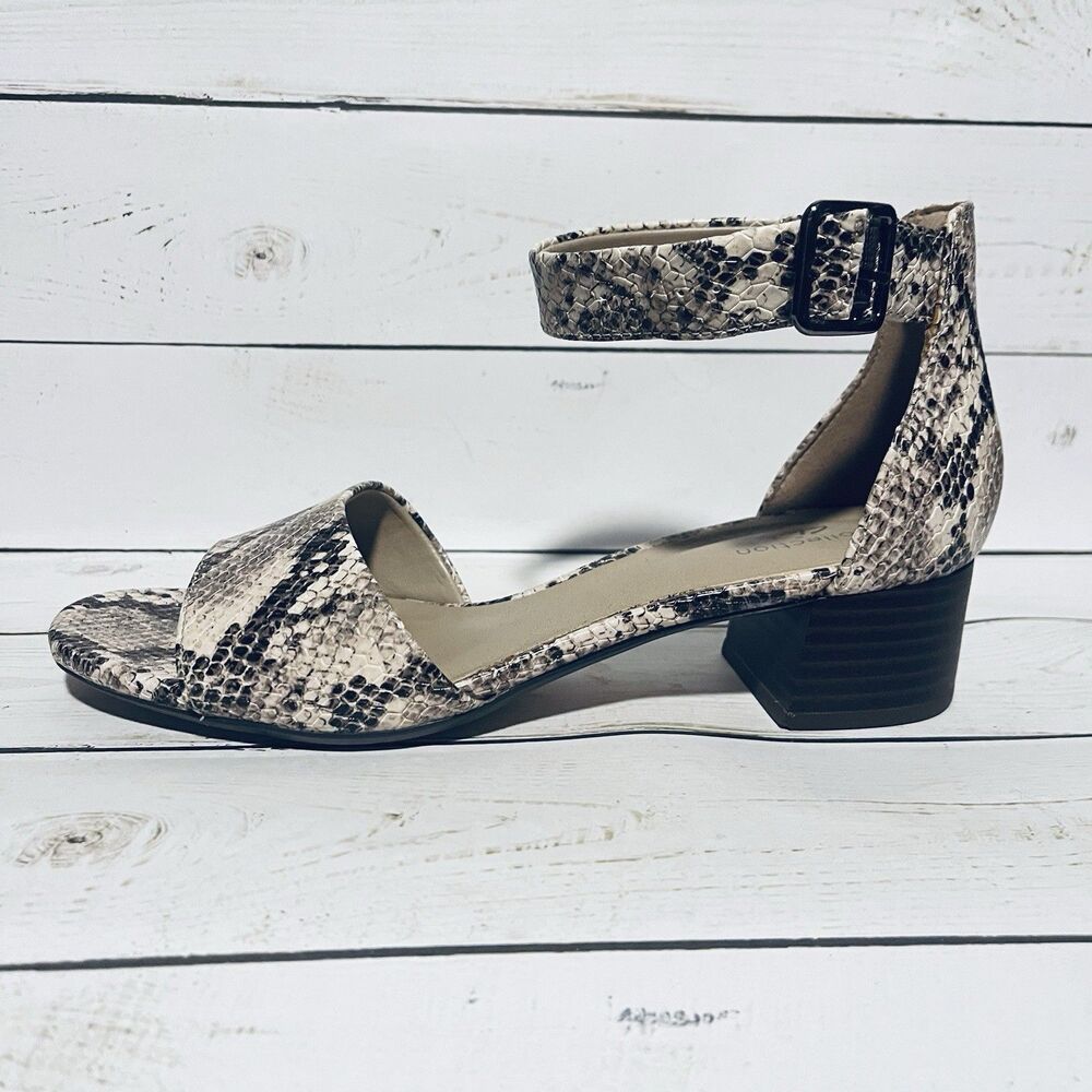 Clarks Collection Elisa Dedra Sandals Womens Snake Print Block Heel Taupe 7M